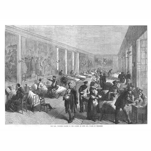FRANCO PRUSSIAN WAR Wounded Troops at Palace of Versailles - Antique Print 1870
