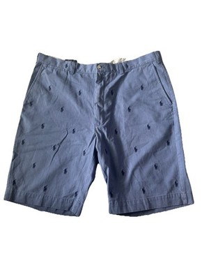 Polo Ralph Lauren Men s Blue Embroidered Shorts Size 40 100% Cotton Flat Front