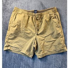 Gap Mens XL Khaki Tan Elastic Waist Drawstring Cotton Stretch Pull On Shorts 7in