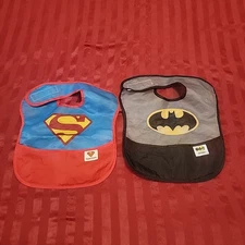 BATMAN SUPERMAN BABY BIB nylon DC Comics washable catch all pocket feeding food