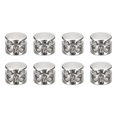 8Pcs Metal Cord Locks 3mm Double Hole Toggle Spring Stop Silver White