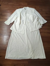 VTG Plaza South Quality Linen Women’s 2 Piece Dress & Jacket Cotton Lace Trim