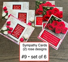 Sympathy - Condolences Greeting cards - Set Of 6 - White Envelopes - Roses #9