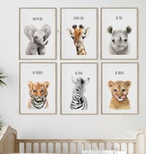 Baby Safari Nursery Wall art prints, set of 6, Inspirational quotes, Baby animal
