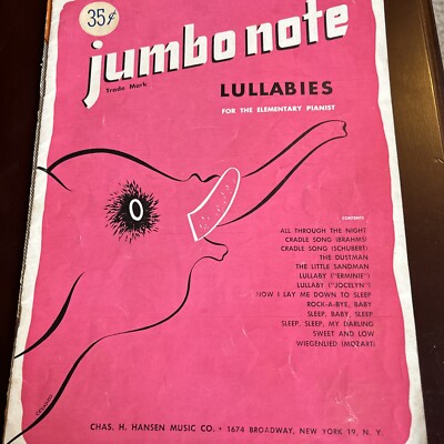Jumbo Note Lullabies For The Elementary Pianist 1947 - 13 Songs Booklet