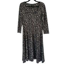 Ivanka Trump A-Line Dress 12 Raised Velvet Brocade Pattern Tea Length Modest