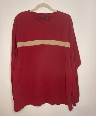 BAILEY'S POINT Men's Size L Red/Camel Knit 100% Cotton Sweater 42 x 44
