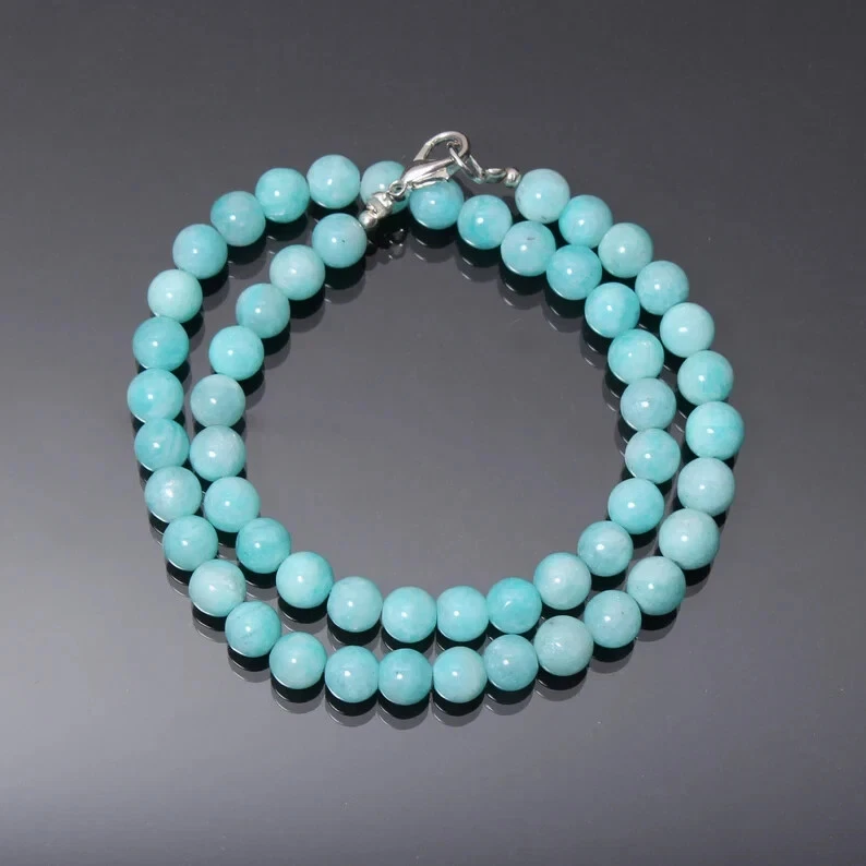 Collar Gargantilla Moderna 8MM Genuino A++ Larimar Piedras Preciosas Redondas Lisa 16" Cuentas Foto 4 de 4