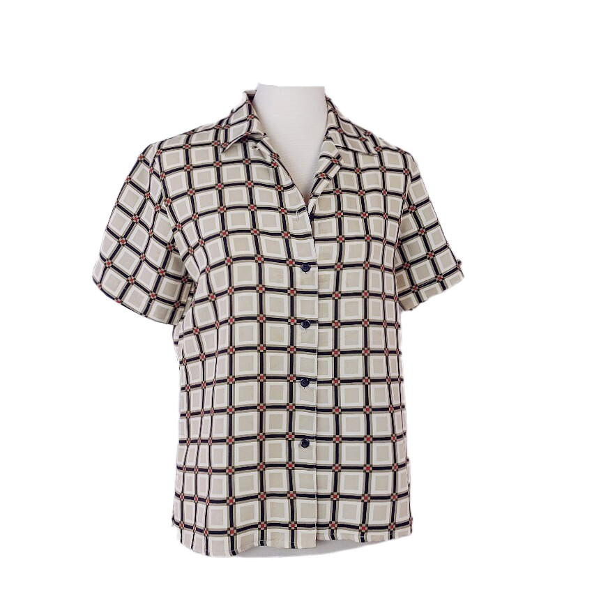 Notations Retro Top Button Front Beige Black Geom… - image 2