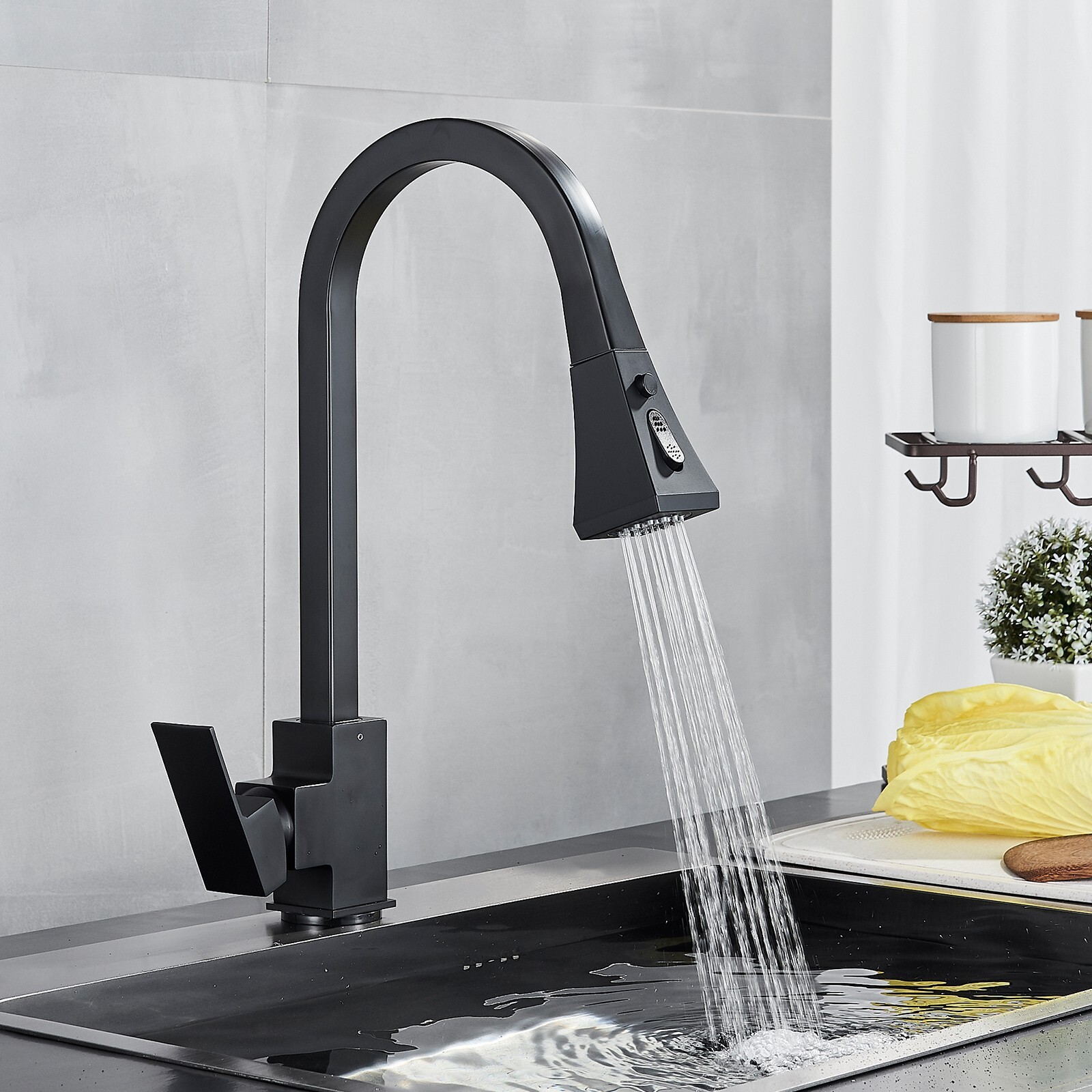 Black Touch Sensor Kitchen Faucet Sink Mixer Faucet Pull Down Sprayer