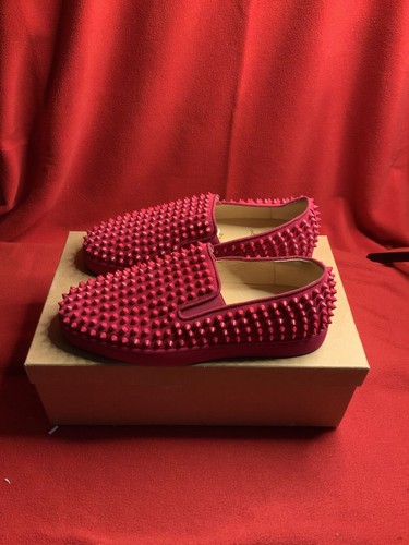 Christian Louboutin Roller Boat Flat Veau Velours GG Spike Rosa Pink Men Size 40 - Picture 4 of 5
