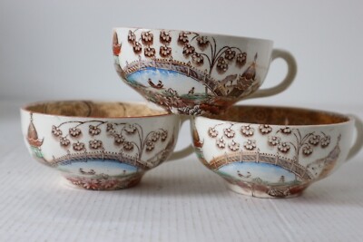 FT Badonviller 深皿 Oriental 3 tasses en faience demi porcelaine BADONVILLER modele TOKIO TOKYO