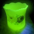 Antique Tarentum Custard Glass Spooner Hand Painted Roses EAPG Glows 4”