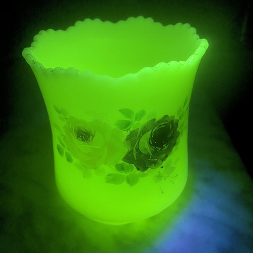 "Antigua cuchara de vidrio natillas Tarento rosas pintadas a mano EAPG brilla 4""" - Imagen 1 de 8