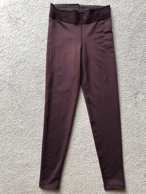 Nike Pro Women Size Small Velvet Logo Waist Activewear Athletic Leggings Plum S