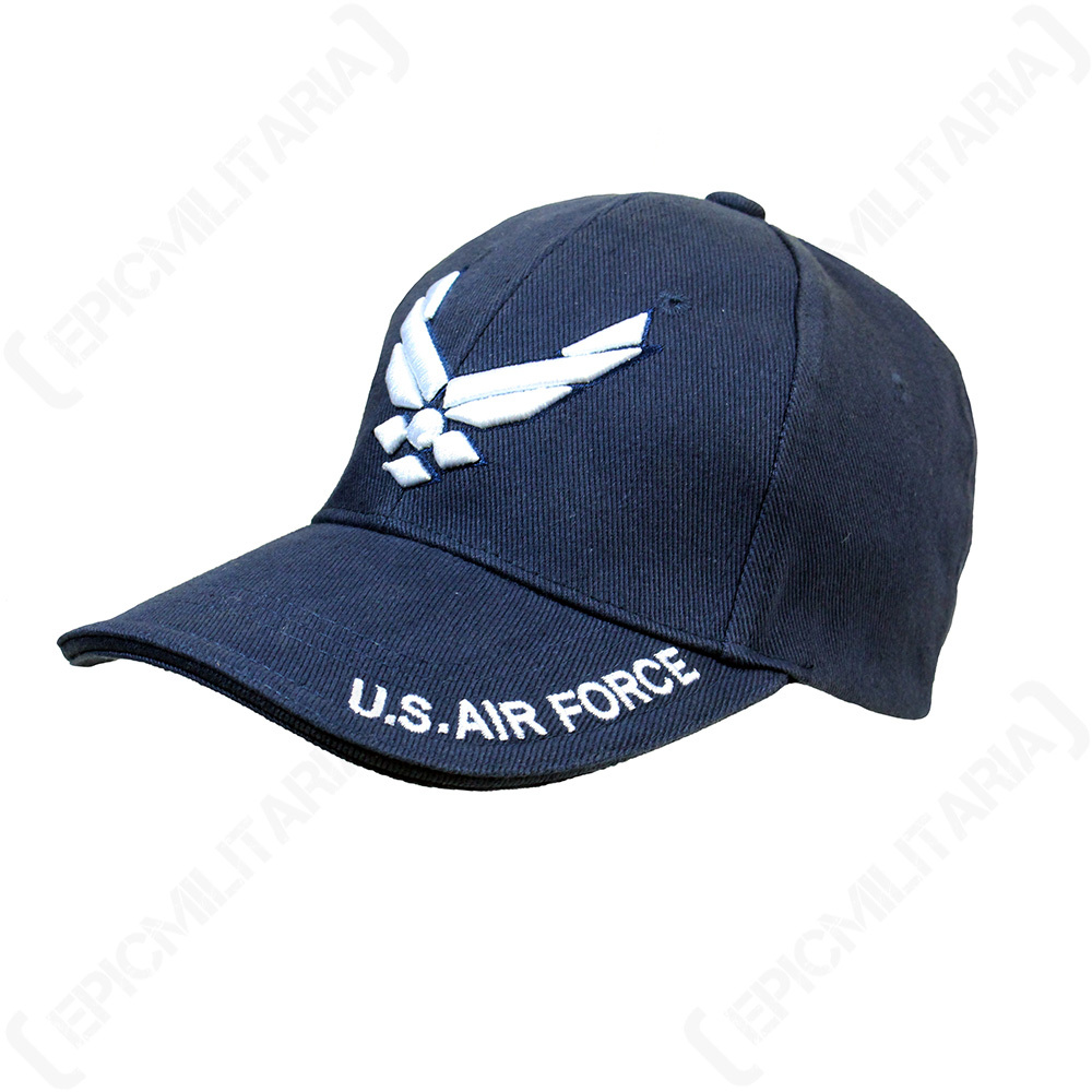 Blue US Airforce Baseball Cap - Peaked Sun Hat Military Style American Wings New