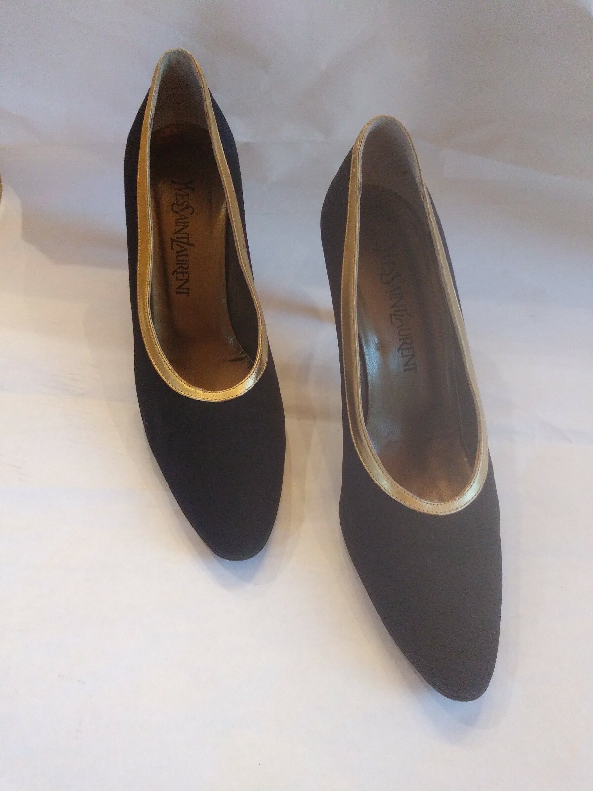 Decolte classiche YSL tessuto e pelle oro Yves Saint Laurent taglia 8 5 M