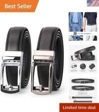 Set of 2 Premium Leather Ratchet Belts for Men with Automatic Buckles