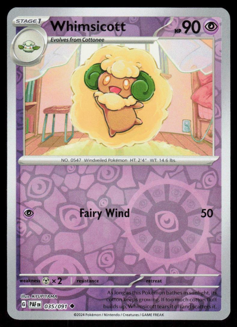 Whimsicott 035/091 Reverse Holo Pokemon Paldean Fates LP