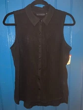 Attention sz M Sleeveless Black Sheer Shirttail Top
