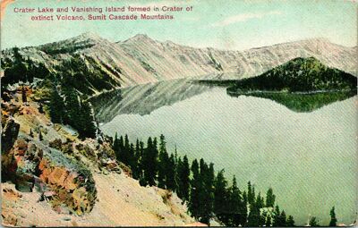 Sumit Cascade Mountains OR Crater Lake Vanishing Island Postcard used (23146)