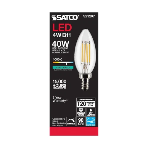 Satco S21267 - 4 Watt B11 LED E12 Clear Light Bulbs - 4000K (2, 6 or 24 Pack) - Picture 6 of 13