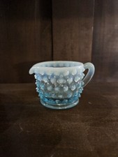 Fenton Art Glass Small Blue Hobnail Opalescent Creamer Mini Pitcher Vintage 13A