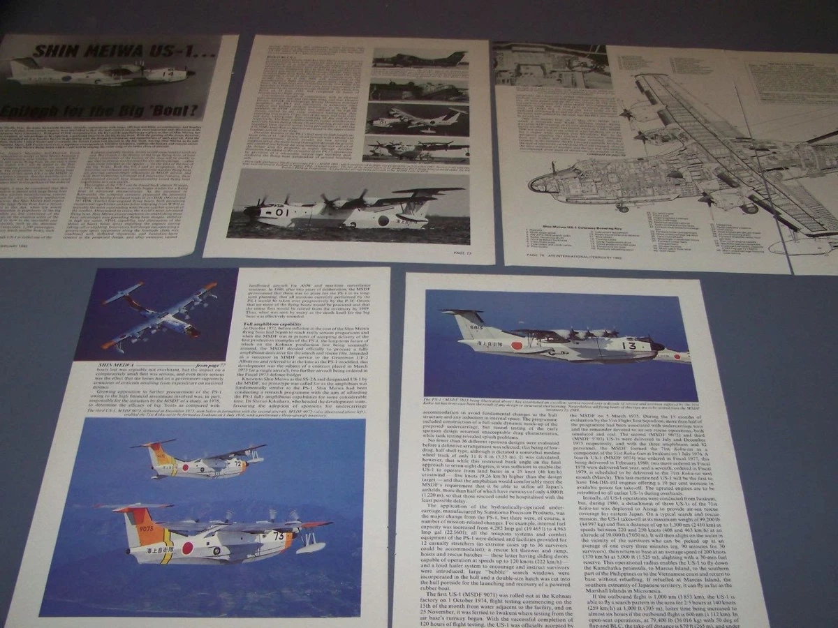 VINTAGE..SHIN MEIWA US-1 FLYING BOAT..DETAILS/3-VIEWS/SPECS/CUTAWAY.RARE! (131F)