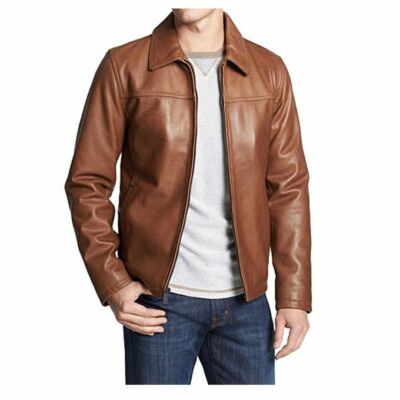 Mens Biker Motorcycle Brown Leather Jacket