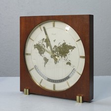 Vintage Kienzle World Time 1950s Teak & Brass Table Clock