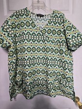 Cassandra O Scrub Top Size 2X-Green/Yellow Floral-Chest 26"/L 29"