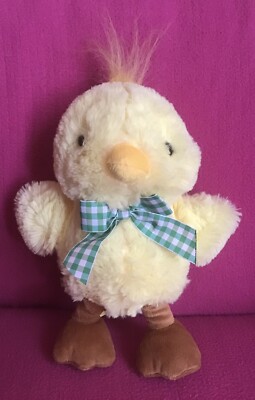 Card Factory Buddies gelbes Küken grün kariert Schleife Bauernhof weiches Plüschtier 8-10 Zoll