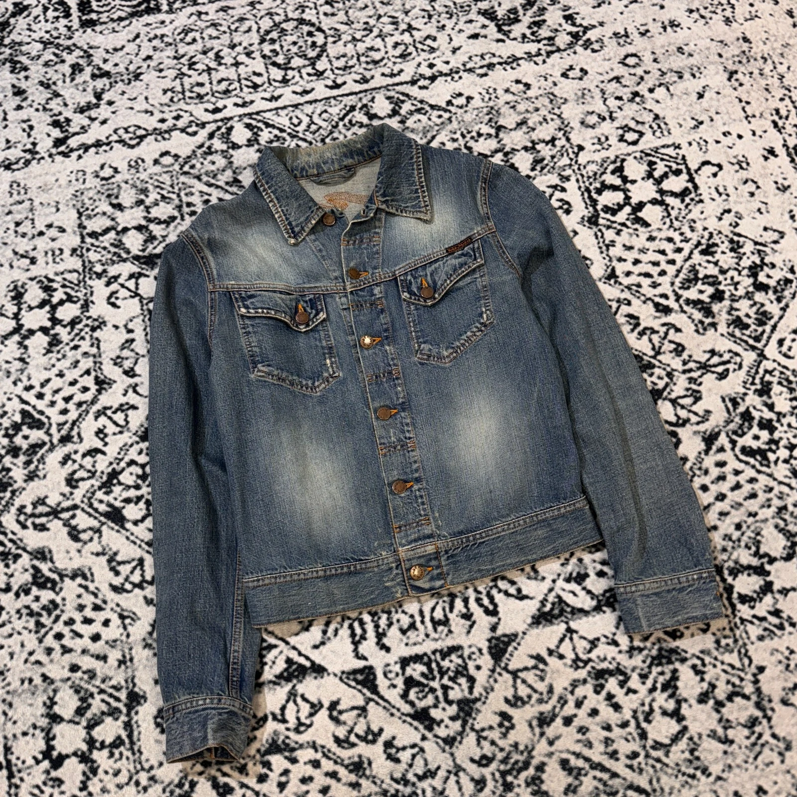 GUCCI Giacca camionista vintage Nudie Jeans donna blu cotone denim taglia S Y2K anni 90 moda