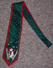 Hallmark's Cool Yule Red  Green Snowman Silk Necktie Neck Tie NWOT