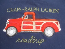 Chaps Ralph Lauren Mens Shirt Large Blue Henley Roadtrip Truck Embroidered VTG