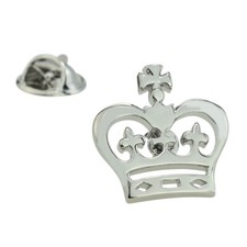 Rhodium Plated Silver Coloured Flat Crown Design Lapel Pin Badge X2AJTP458