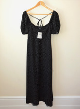 EX NOBODYS CHILD BLACK+WHITE DOT SWEETHEART NECK PUFF SLEEVE MIDI DRESS SIZE6-12