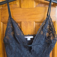 Victoria's Secret Medium Camisole Women Black Vintage Floral Lace Sheer V-Neck