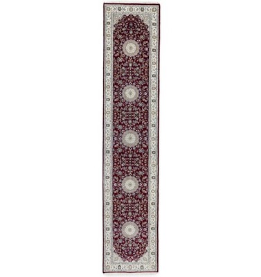 2'7 X 12'3 Indo-Nain Red Floral Wool Oriental Runner Rug Hallway Carpet 3X12 ft