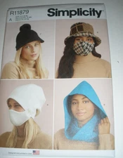 Simplicity R11879/ S9368 Hat & Mask Sets, Hooded Infinity Scarf Sz S-XL UNCUT