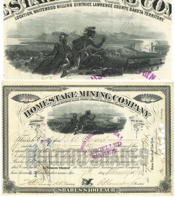 Homestake Mining Co. - 1879 dated Dakota Territory Mining Stock Certificate -
