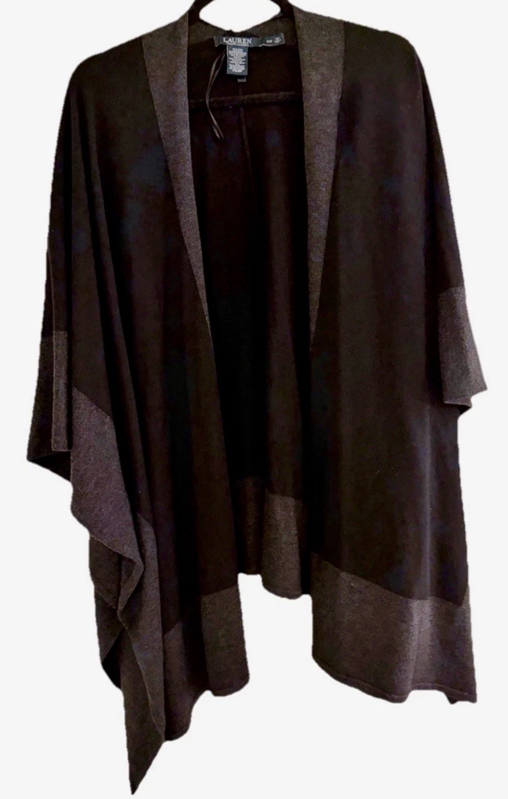 Lauren Ralph Lauren Wrap Cape S/M Black Wool Blend Open Front