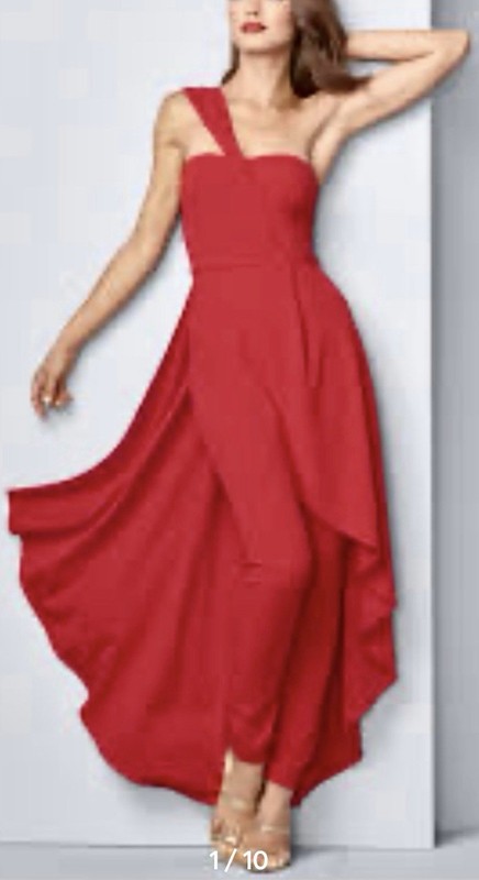 VENUS Women's Red One Shoulder Ruffle Jumpsuit Size 6