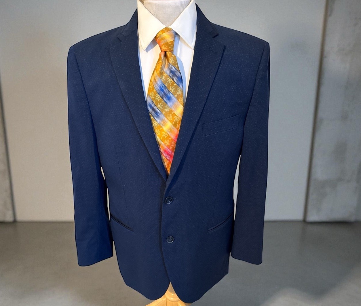 Savile Row Tip Off Blazer Sport Coat Suit Jacket Size 42R Navy Blue Polka Dots