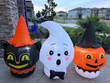 Way To Celebrate VTG Inspired Halloween Trio 6ft Airblown Inflatable Cat Ghost