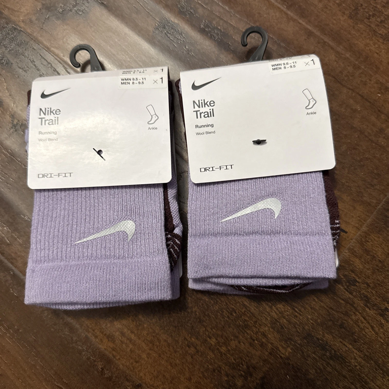 NWT Nike Trail Running Ankle Socks Purple Dri-Fit M 8-9.5 W 9.5-11. 2 x Lots