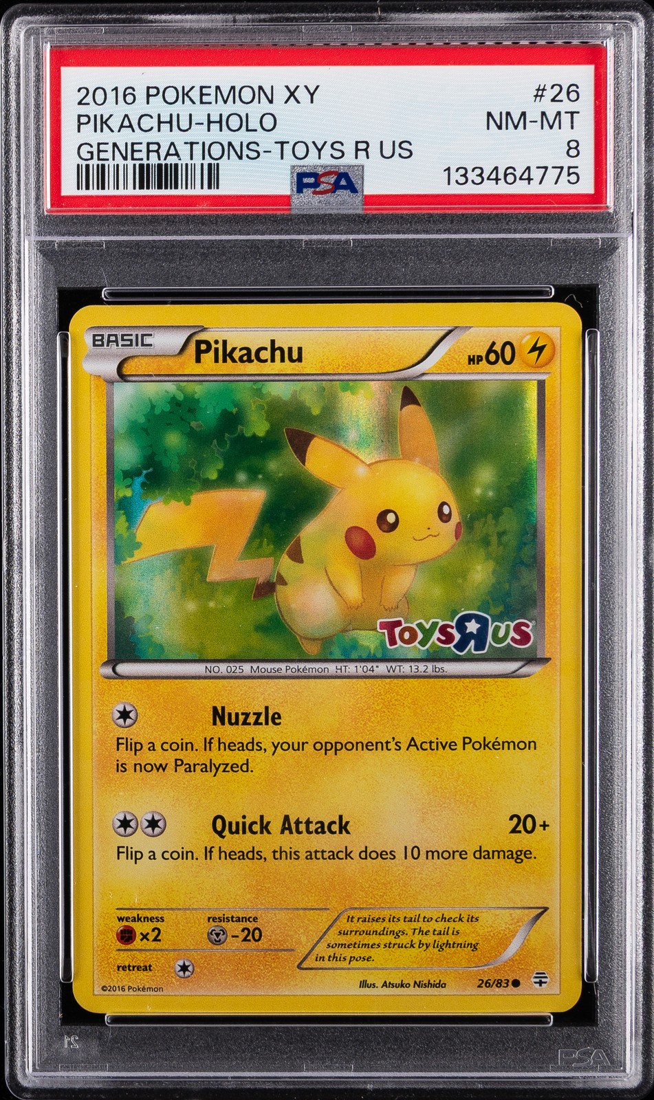 2016 POKEMON XY GENERATIONS TOYS R US #26 PIKACHU-HOLO PSA 8