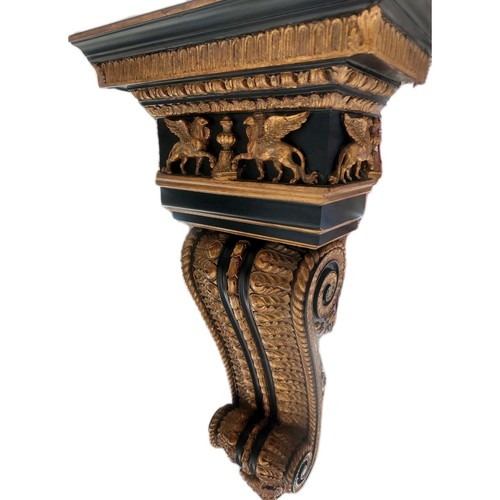 Magnificent Regency Style Italian Wall Bracket Shelf Black/Gold 31" Tall - Picture 2 of 13