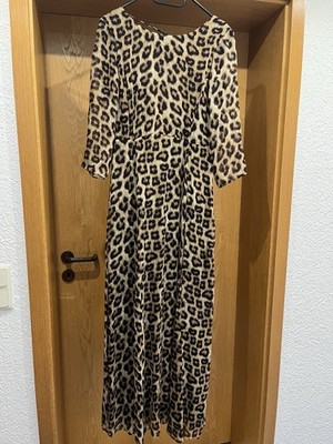 ba&sh Damen Maxikleid Leopard Tierdruck Beige/Schwarz V-Ausschnitt Gr. 1