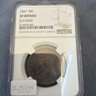 1837 Capped Bust Half Dollar 50 Cents NGC Graded XF Details Cleaned NICE!